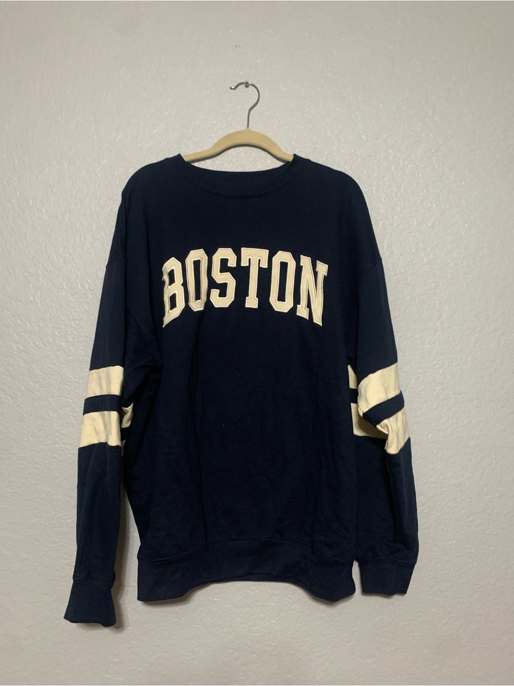 Navy Boston Crewneck Sweatshirt with Cream Lettering